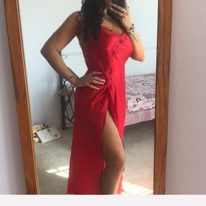 Red Vintage Satin Slip Dress with Sequins (1980’s)